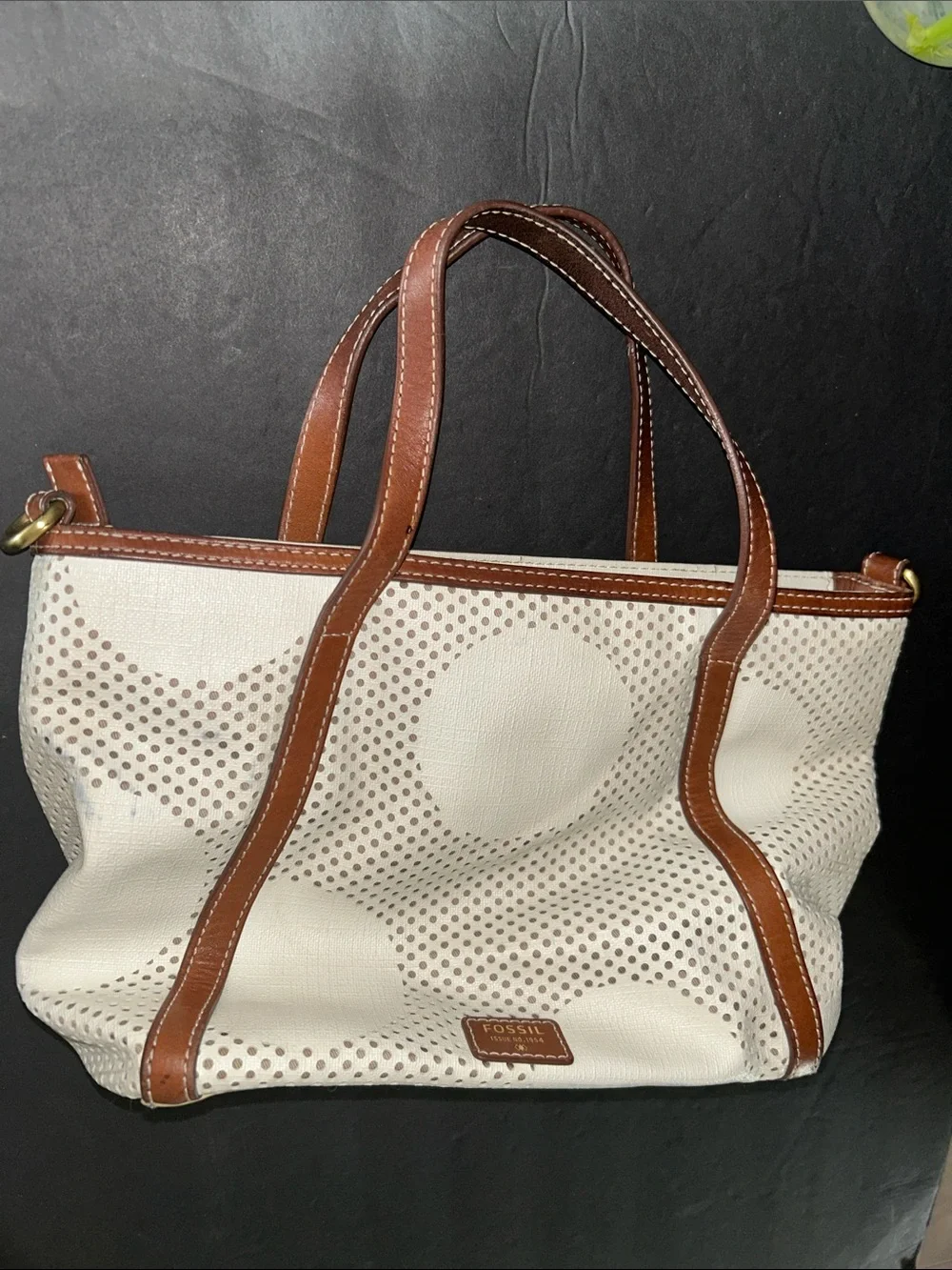 Fossil Cream and Brown Perforated Dot Tote